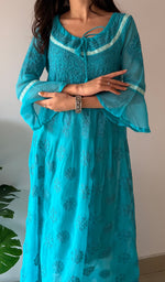 Load image into Gallery viewer, Aidah Women's Lakhnavi Handcrafted Faux-Georgette Chikankari  Anarkali Dress - HONC038898