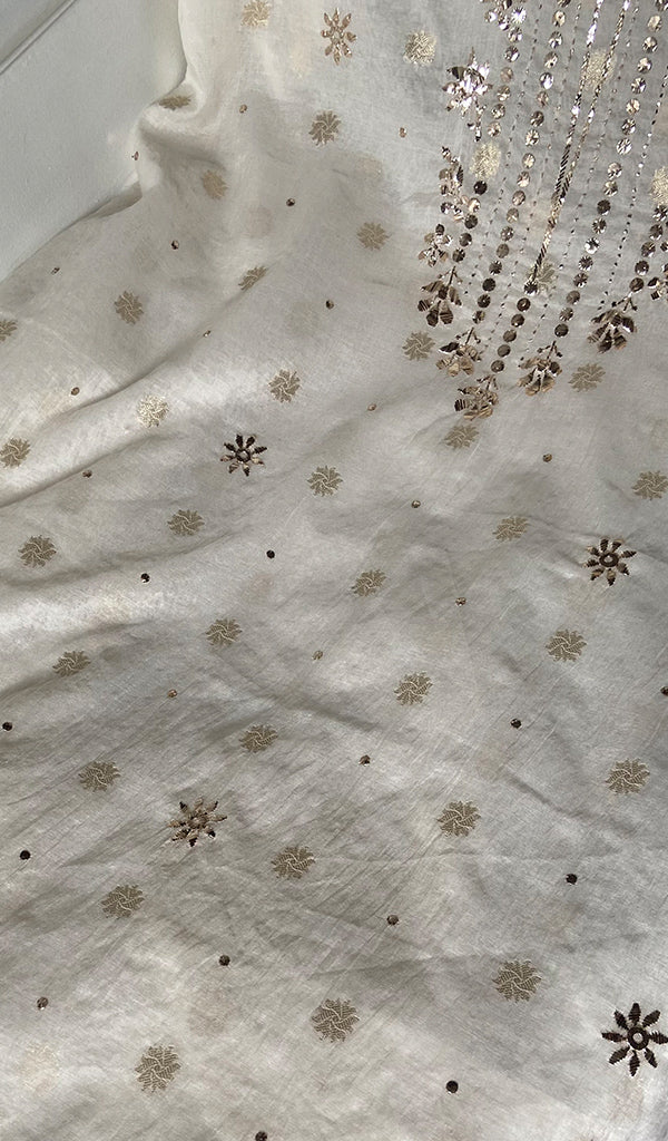 Women's Lakhnavi Handcrafted Mul Chanderi Unstitched Kurta And Dupatta Set- HONC0312942
