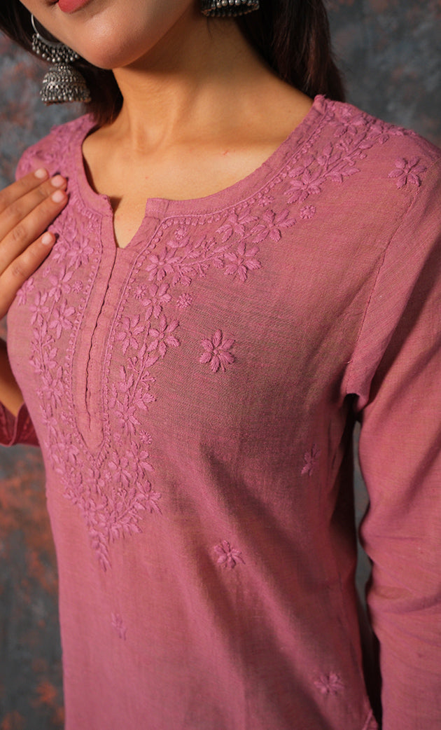 Women's Lakhnavi Handcrafted Cotton Chikankari Top - HONC0331502