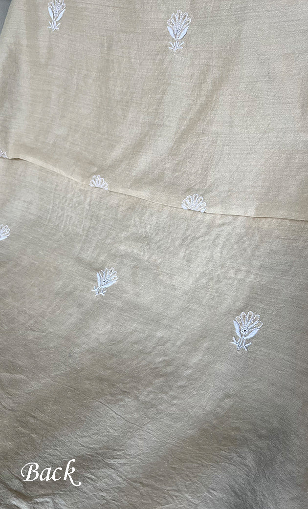 Women's Lakhnavi Handcrafted Unstitched Munga Silk Chikankari Kurta And Dupatta Set- HONC0275374