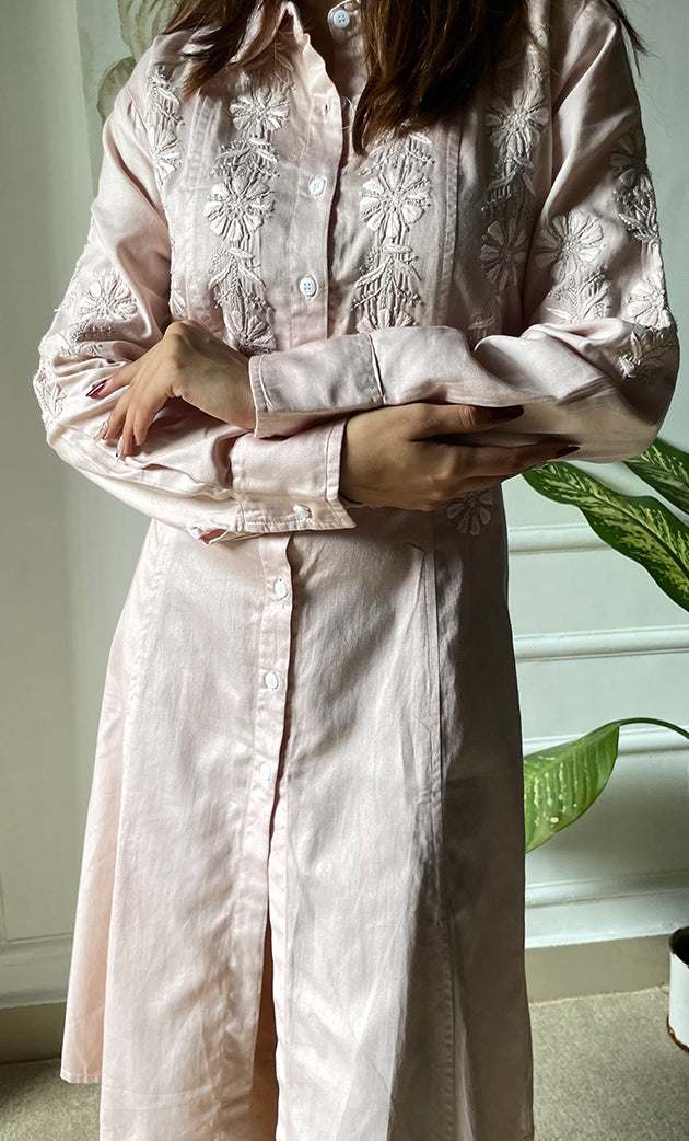 Niyat Women's Lucknowi Handcrafted Cotton Chikankari Long Dress - HONC0308850