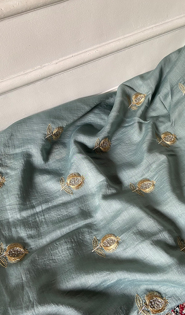 Mahira Women's Lakhnavi Handcrafted Mul Chanderi Unstitched Chikankari Full Suit - HONC0355239