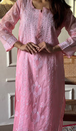 Load image into Gallery viewer, Women's Lakhnavi Handcrafted Cotton Chikankari Kurti - HONC0357548