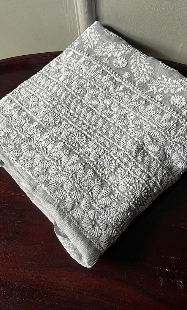 Women's Lakhnavi Handcrafted Kota Cotton Chikankari Unstitched Kurti Fabric - HONC0303998