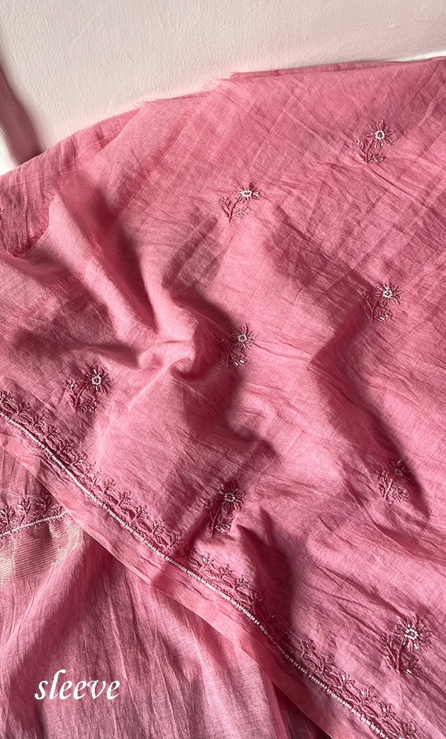 Women's Lakhnavi Handcrafted Mul Chanderi Unstitched Chikankari Full Suit Material - HONC0314657