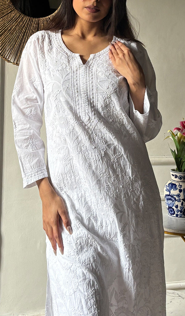 Women's Lakhnavi Handcrafted Cotton Chikankari Kurti - HONC0347113