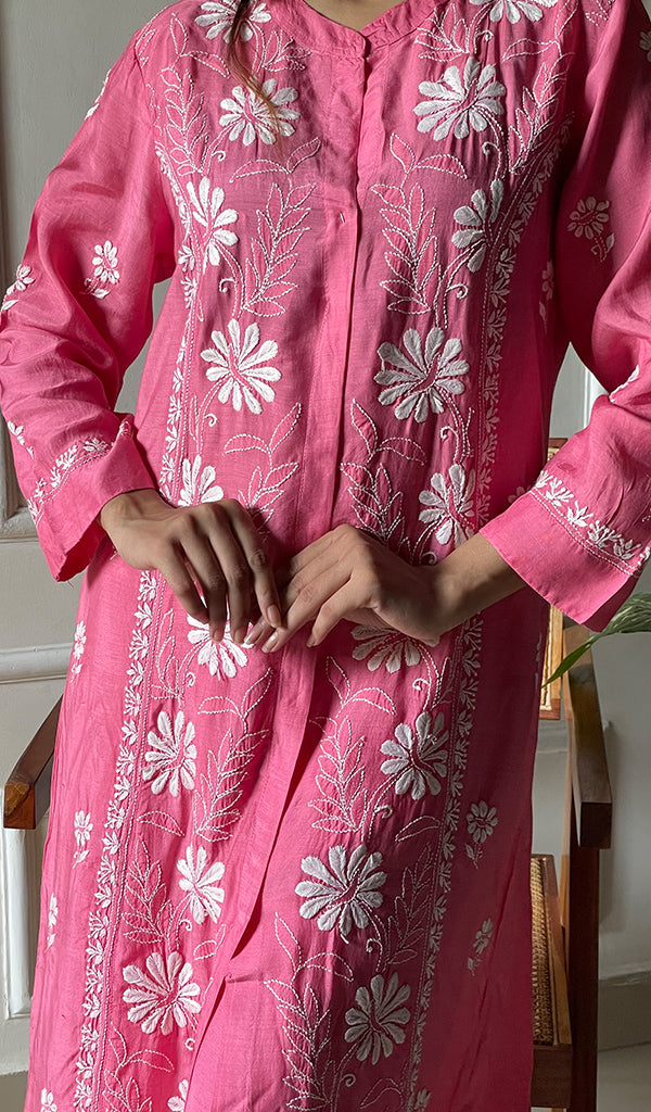 Women's Lakhnavi Handcrafted Cotton Chikankari Kurta And Palazzo Set - HONC0289195