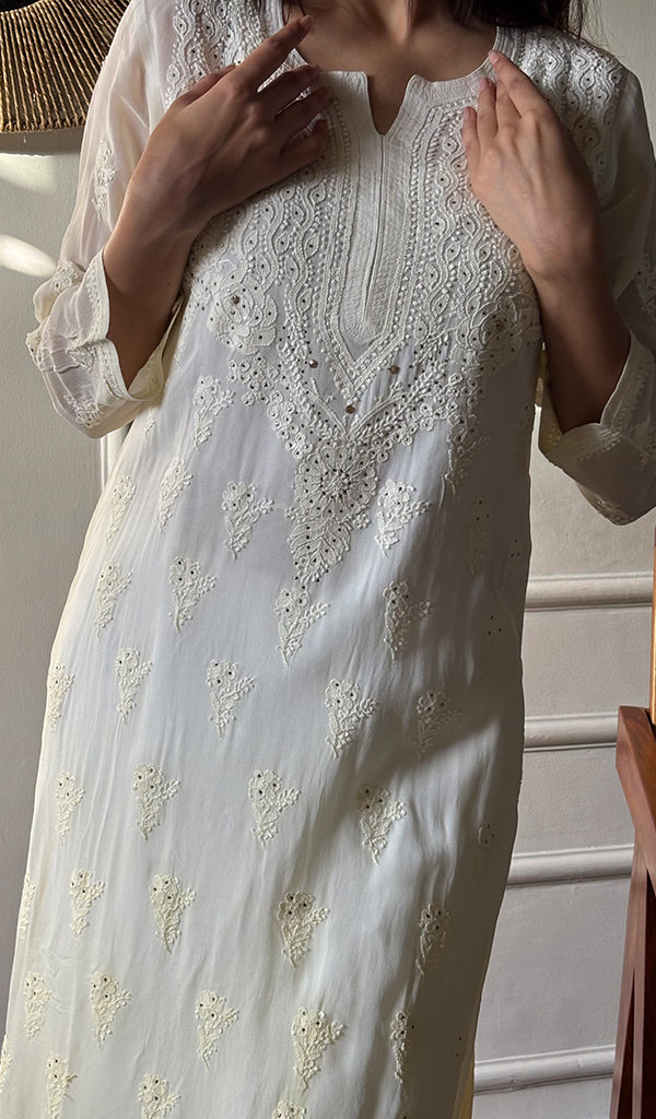 Yusra Women's Lakhnavi Handcrafted Viscose Georgette Chikankari Kurti - HONC091901