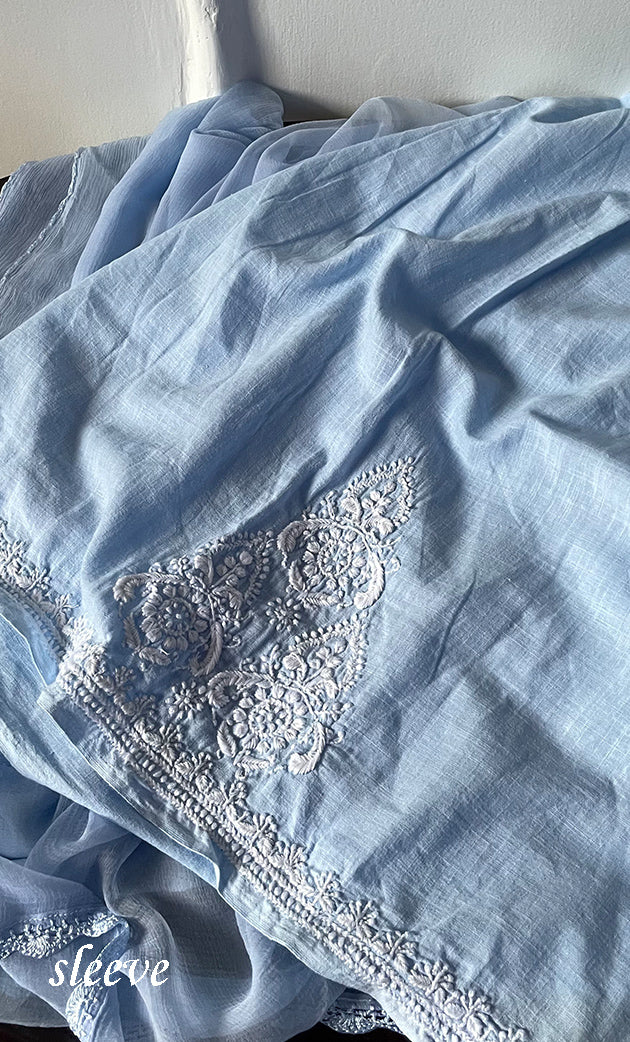 Women's Lakhnavi Handcrafted Unstitched Cotton Chikankari Suit Material - HONC0317010