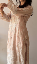 Load image into Gallery viewer, Women's Lucknowi Handcrafted Mul Chanderi Stitched Chikankari Kurta And Plazzo Set- HONC03788220