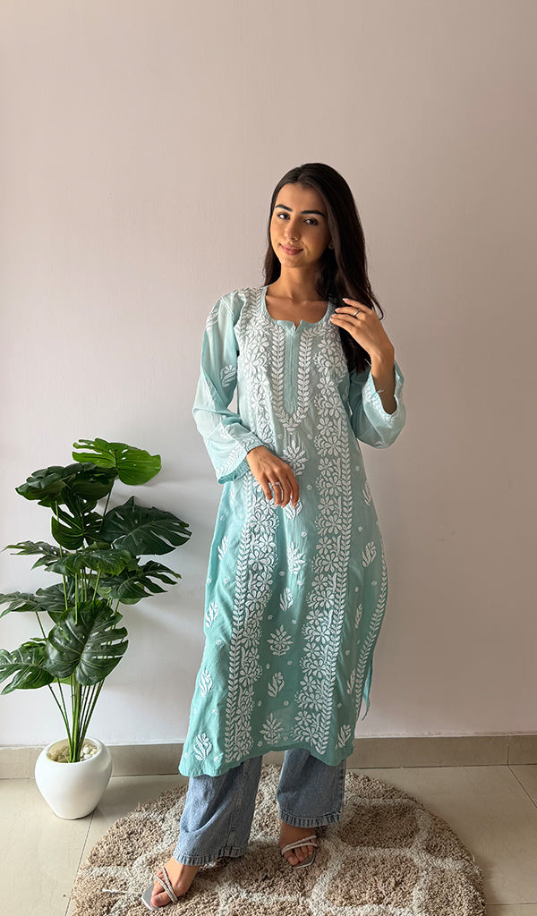 Women's Lakhnavi Handcrafted Muslin Chikankari Kurti - HONC0358930