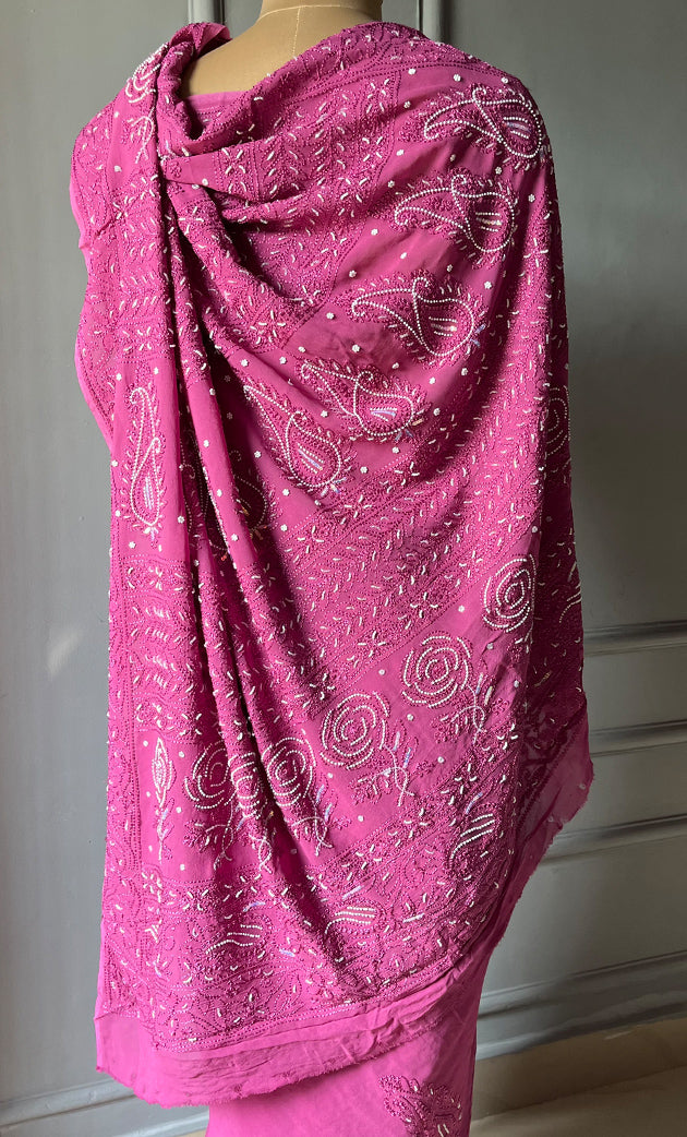 Women's Lakhnavi Handcrafted Viscose Georgette Chikankari Saree - HONC0290059