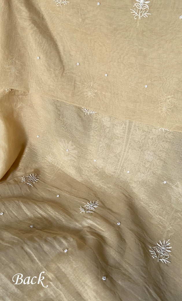 Women's Lakhnavi Handcrafted Mul Chanderi Unstitched Chikankari Full Suit Material - HONC0328321