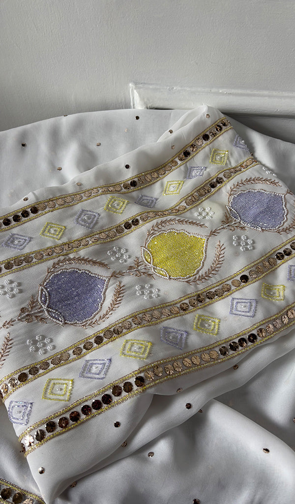 Women's Lucknowi Handcrafted Viscose Georgette Unstitched Chikankari Kurta and Dupatta Set- HONC0329580