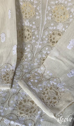 将图像加载到图库查看器中， Women&#39;s Lakhnavi Handcrafted Mul Chanderi Chikankari Semi - Stitched Kurta Dupatta Set - HONC0242636
