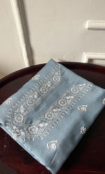 将图像加载到图库查看器中， Lucknowi Handcrafted Chanderi Silk Chikankari Unstitched Unisex Kurta Fabric - HONC0288639