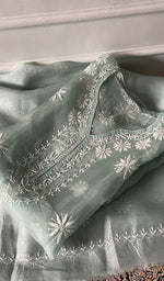Load image into Gallery viewer, Women's Lakhnavi Handcrafted Pure Organza Chikankari Semi stitched Kurta And Dupatta Set- HONC0348606