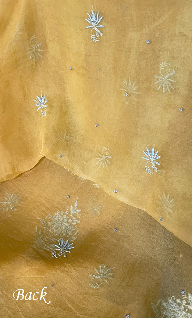 Women's Lakhnavi Handcrafted Pure Organza Chikankari Unstitched Kurta And Dupatta Set- HONC0318668