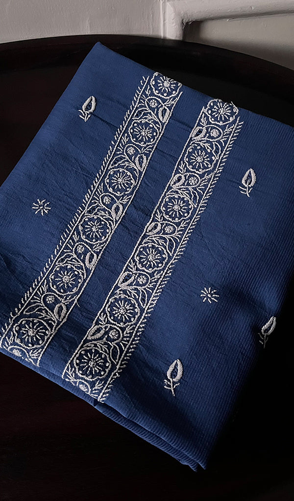 Lucknowi Handcrafted Maheshwari Mul Chanderi Chikankari Unstitched Men's Kurta Fabric - HONC0274612