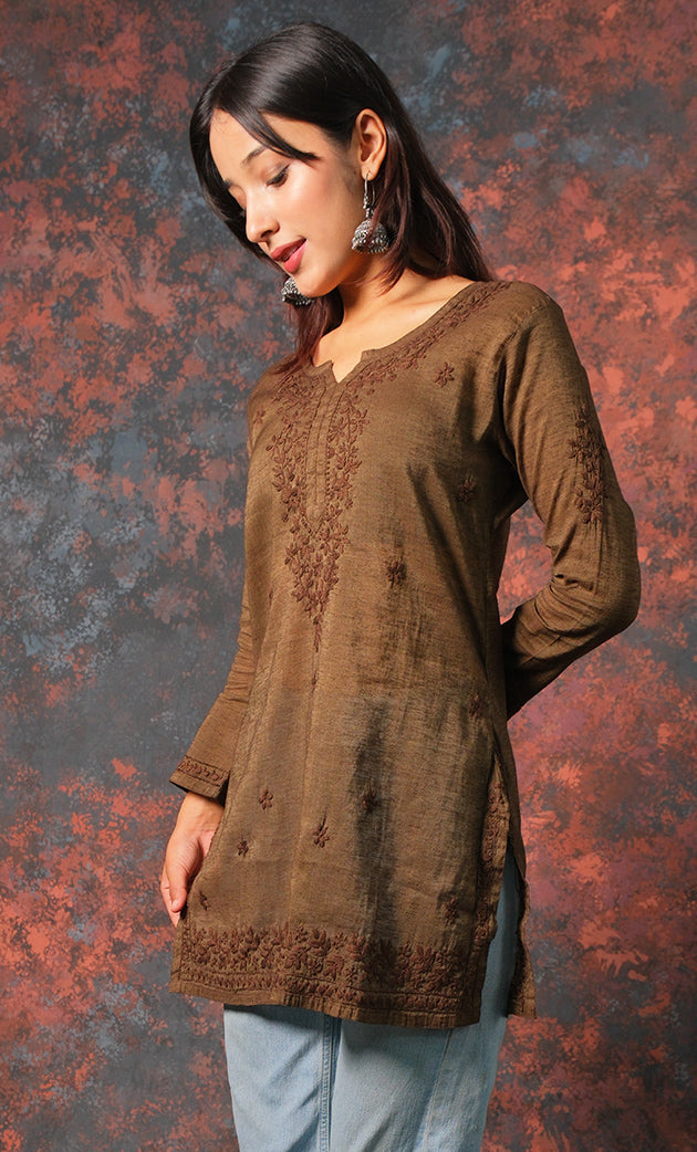 Women's Lakhnavi Handcrafted Cotton Chikankari Top - HONC0331496