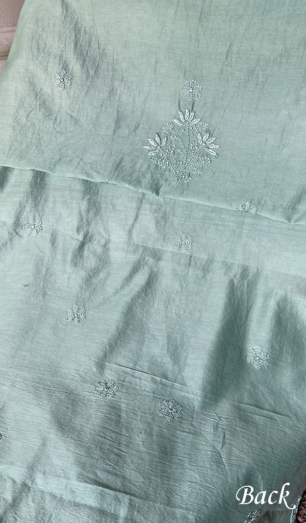 Women's Lakhnavi Handcrafted Chanderi Silk Unstitched Chikankari Full Suit - HONC0350715