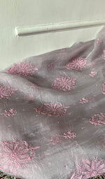 Load image into Gallery viewer, Women's Lakhnavi Handcrafted Pure Organza Chikankari Unstitched Kurta And Dupatta Set- HONC0361460