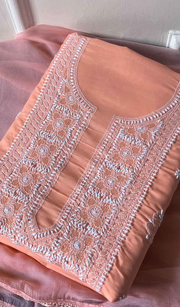 Farah Women's Lakhnavi Handcrafted Cotton Chikankari Suit Material - HONC0276748