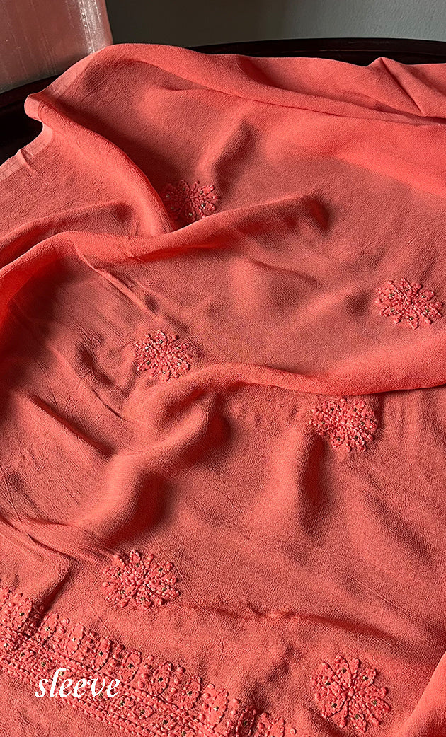 Women's Lakhnavi Handcrafted Viscose  Georgette Chikankari Kurti Fabric - NC047100