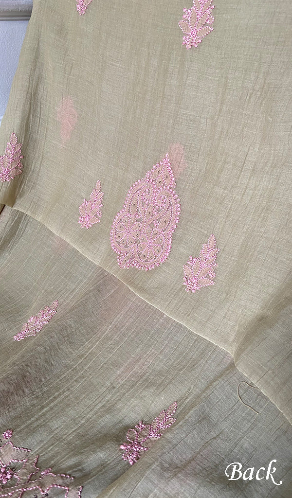Women's Lakhnavi Handcrafted Mul Chanderi Unstitched Kurta And Dupatta Set - HONC0320356