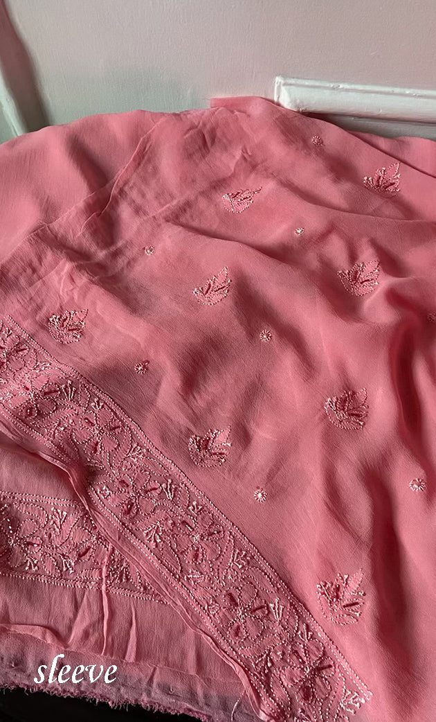 Women's Lakhnavi Handcrafted Viscose Georgette Chikankari Full Suit Material - HONC0277016