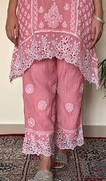 Women's Lucknowi Handcrafted Mul Chanderi Stitched Chikankari Short Kurta And Plazzo Set .