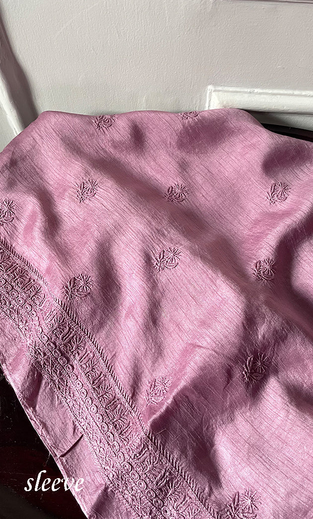 Lucknowi Handcrafted Raw Silk Chikankari Unstitched Men's Kurta Fabric - HONC0288527