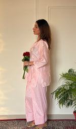 Anika Women's Lucknowi Handcrafted Chanderi Silk Chikankari Top with Farshi Salwar Set .