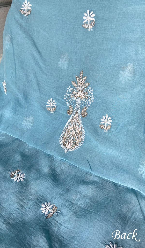 Women's Lakhnavi Handcrafted Mul Chanderi Unstitched Kurta And Dupatta Set - HONC0365693