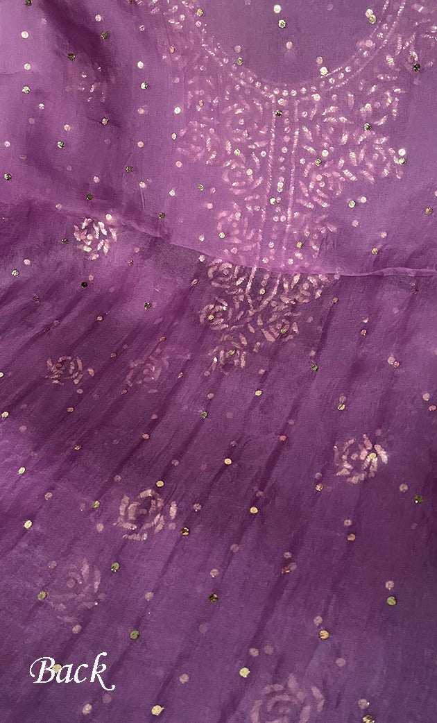 Marifa Women's Lakhnavi Handcrafted Pure Organza Chikankari Unstitched Kurta And Dupatta Set- HONC0317960