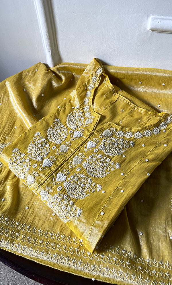 Women's Lakhnavi Handcrafted Tissue Chanderi Semi-Stitched Anarkali And Dupatta Set - HONC0323641