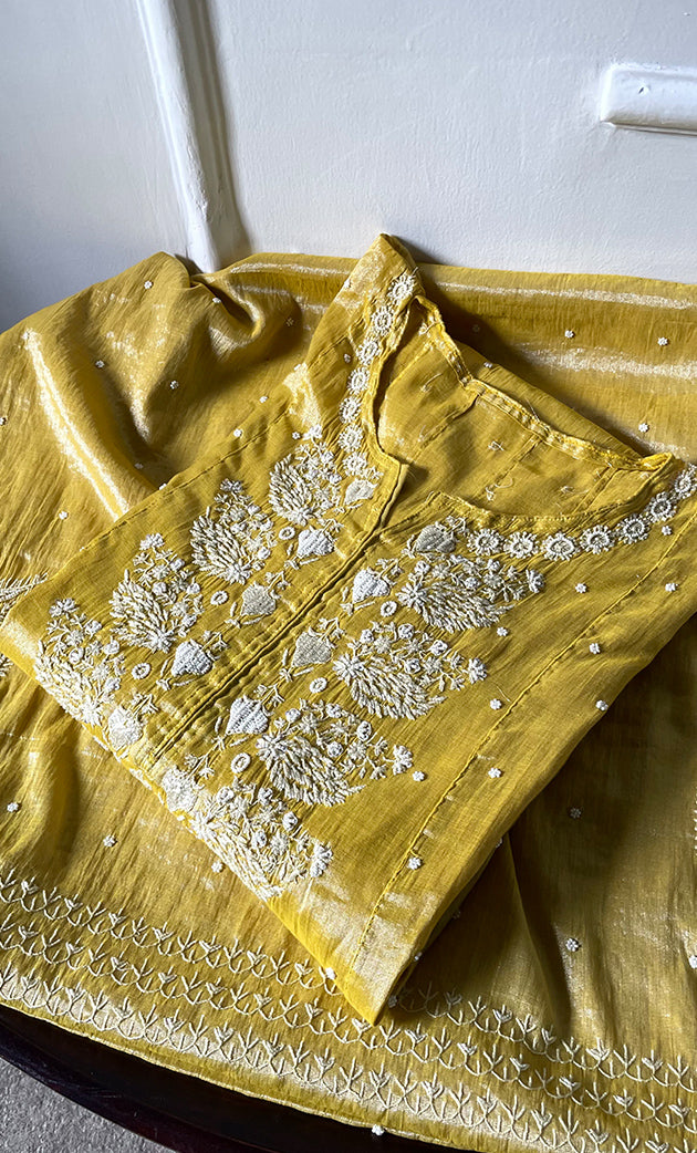 Women's Lakhnavi Handcrafted Tissue Chanderi Semi-Stitched Anarkali And Dupatta Set - HONC0323641