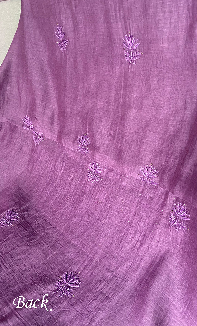 Women's Lakhnavi Handcrafted Mul Chanderi Unstitched Chikankari Full Suit Material - HONC0324495