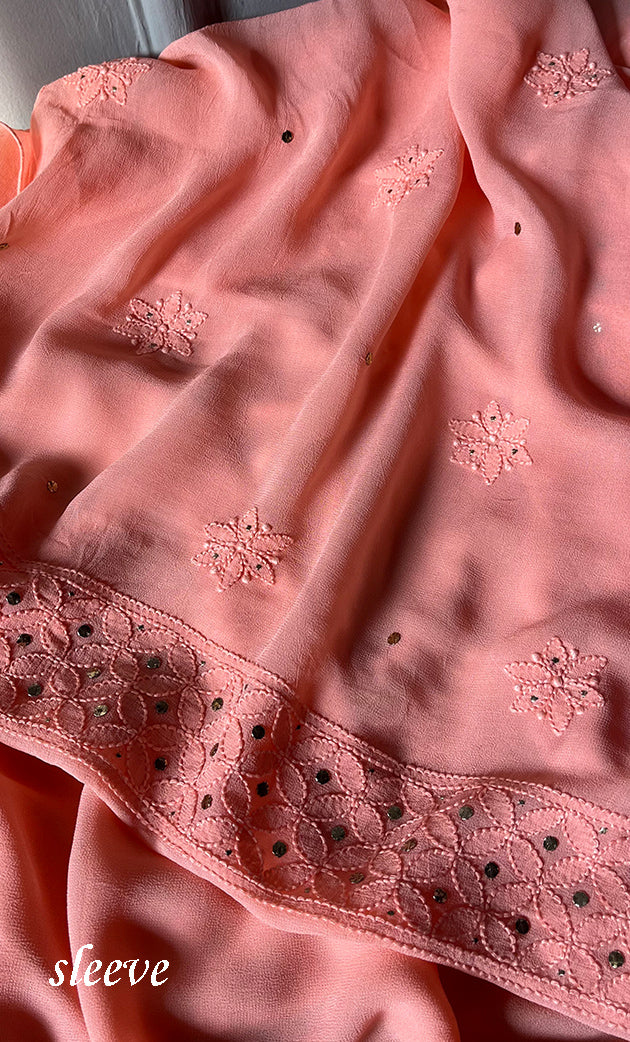 Women's Lakhnavi Handcrafted Viscose Georgette Chikankari Full Suit Material - HONC0271112