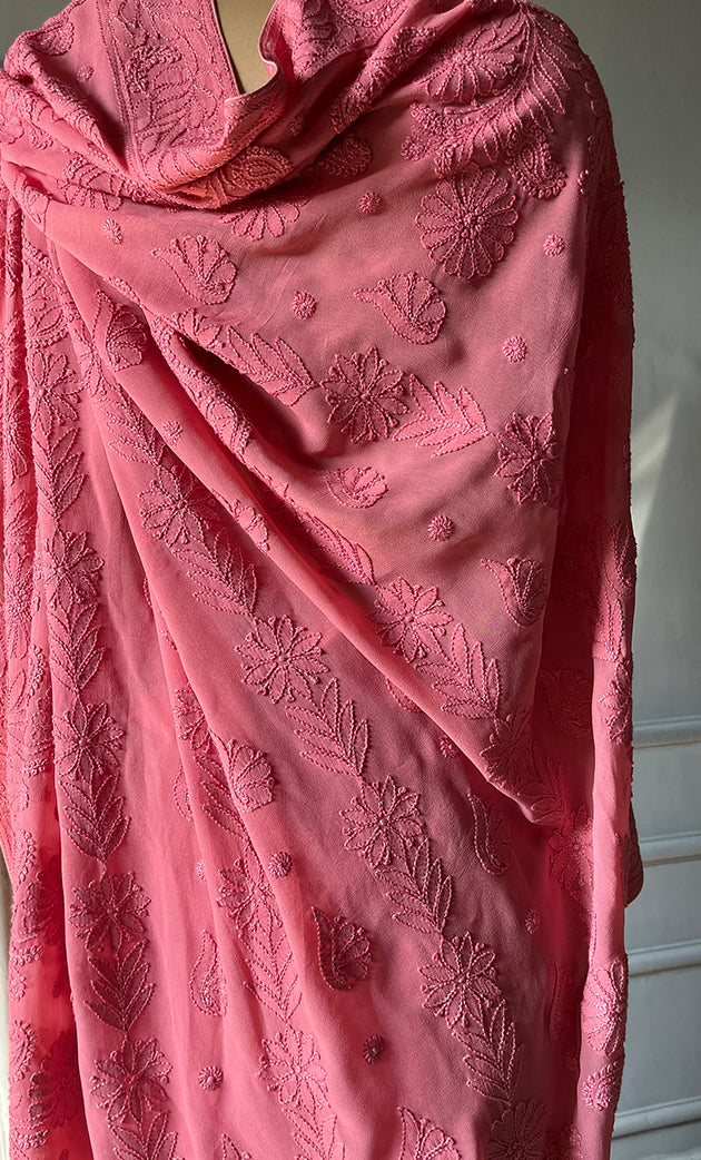 Women's Lakhnavi Handcrafted Viscose Georgette Chikankari Saree - HONC0301793