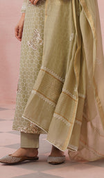 Load image into Gallery viewer, Women's Lakhnavi Handcrafted Mul Chanderi Chikankari Stitched Kurta, Dupatta And Pant Set - HONC0555586