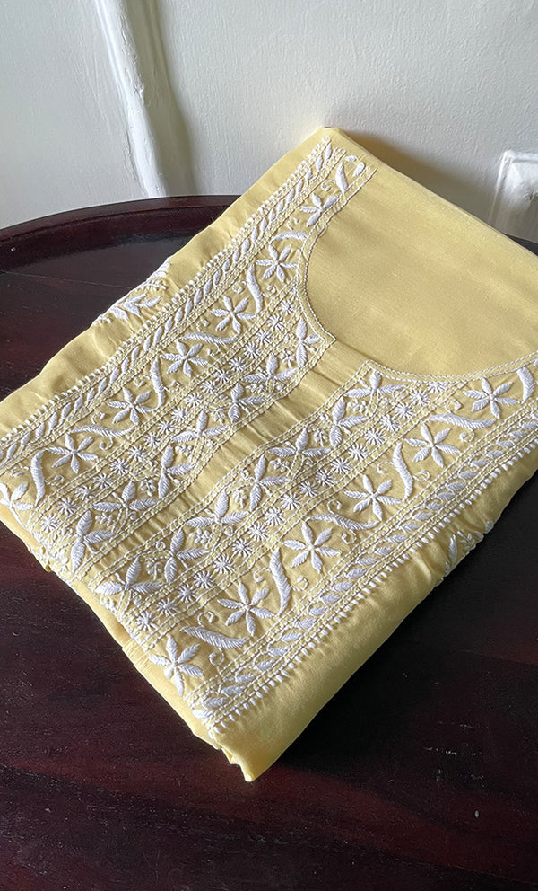 Women's Lakhnavi Handcrafted Cotton Chikankari Unstitched Kurti Fabric - HONC0318766
