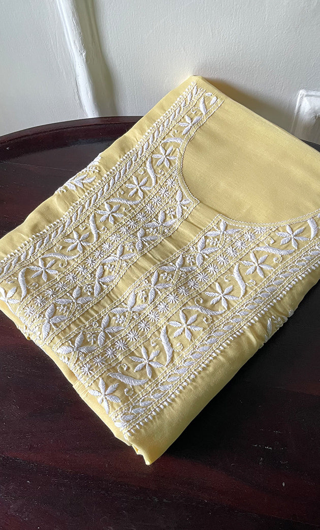 Women's Lakhnavi Handcrafted Cotton Chikankari Unstitched Kurti Fabric - HONC0318766