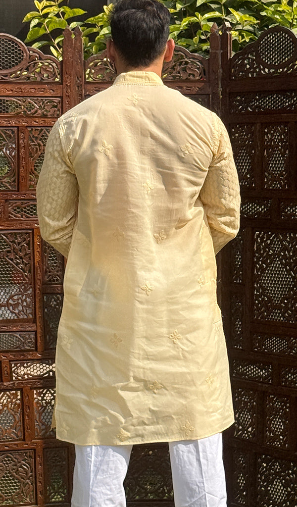 Men's Lucknowi Handcrafted Cotton Chikankari Kurta -  HONC0260674