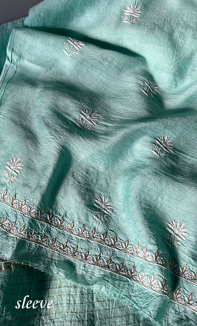 Women's Lakhnavi Handcrafted Munga Silk Chikankari Kurta And Dupatta Set- HONC0282384