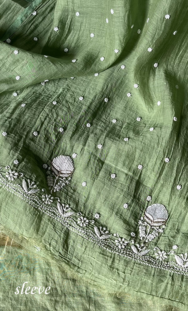 Jazba Women's Lakhnavi Handcrafted Mul Chanderi UnStitched Kurta And Dupatta Set - HONC0301690