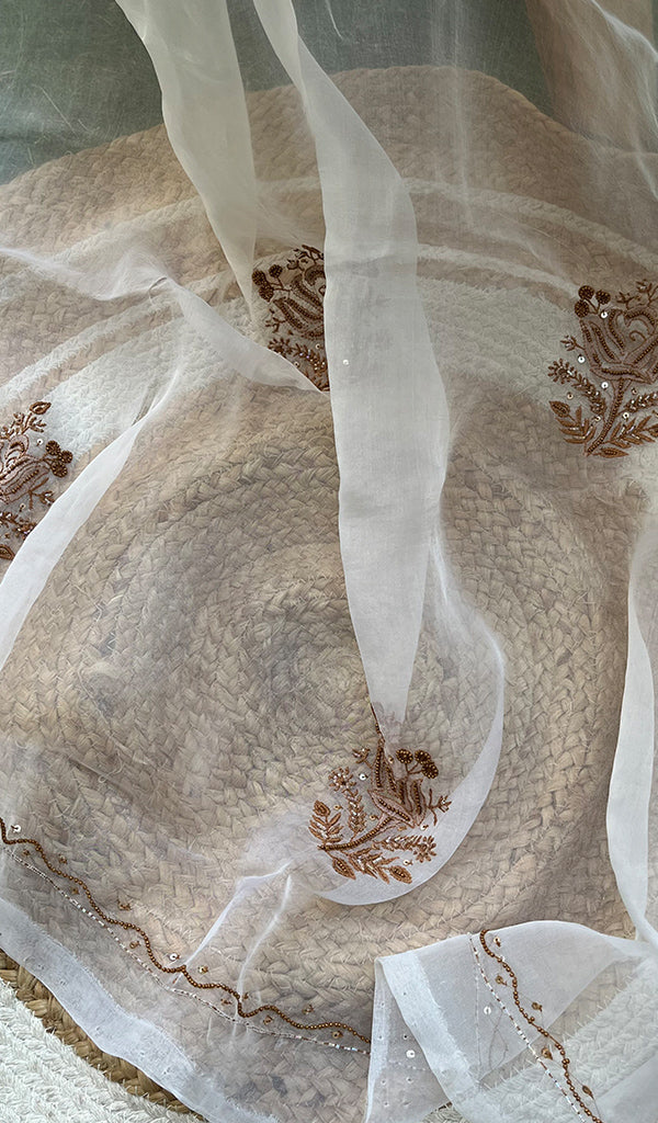 Women's Lucknowi Handcrafted Pure Organza Silk Chikankari SAREE - HONC0270079