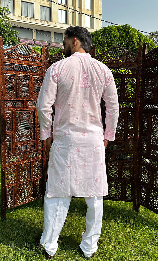 Men's Lucknowi Handcrafted Cotton Chikankari Kurta - HONC0303102