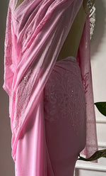 将图像加载到图库查看器中， Women's Lakhnavi Handcrafted Viscose Georgette Chikankari Saree - HONC0317903