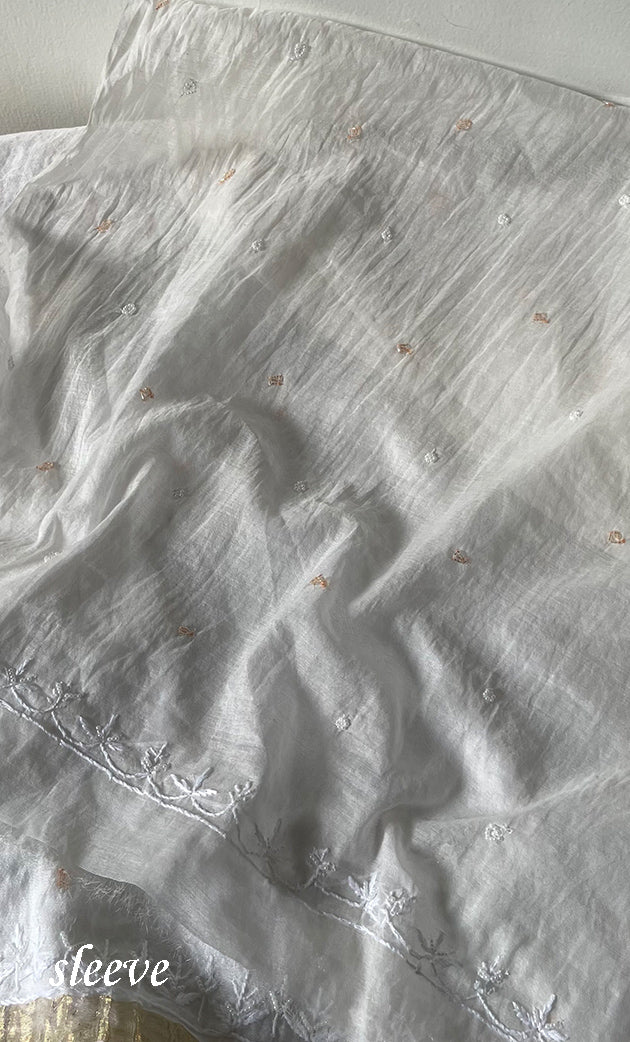 Women's Lakhnavi Handcrafted Mul Chanderi Unstitched Kurta And Dupatta Set - HONC0319458